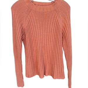 VINTAGE Herman Geist Sweater Women M Orange Peach Ramie Pullover Mock Neck Knit